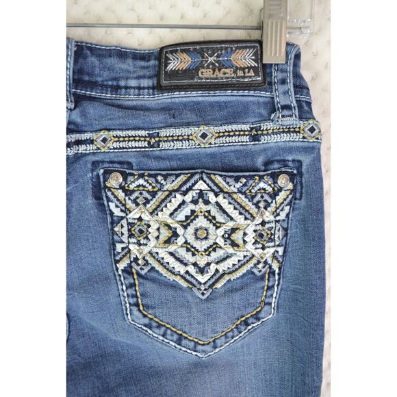 Grace In LA Women's 27 Medium Wash Embroidered Mid Rise Bootcut Jeans - Picture 15 of 16